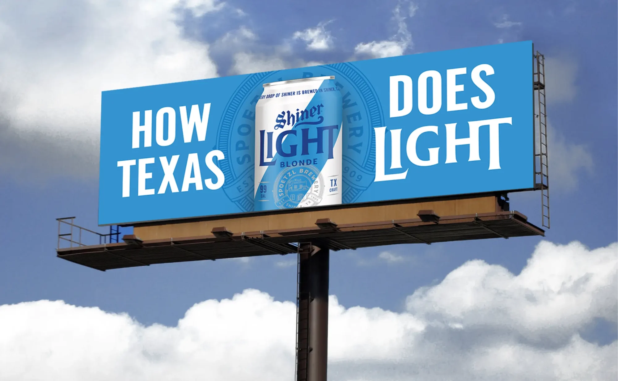 Big ad banner of a Shiner Light Blonde beer.