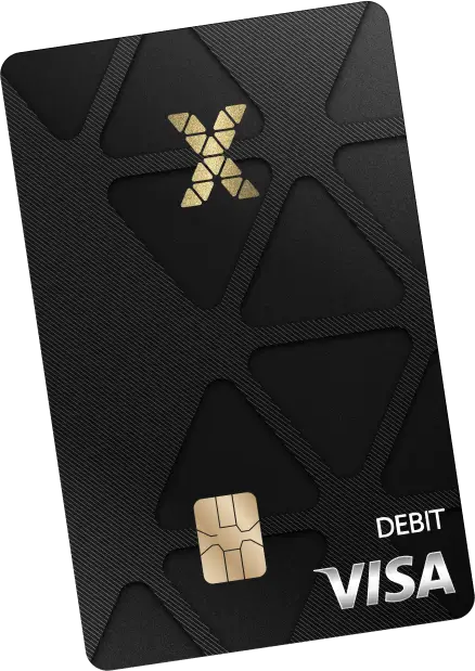 Black Debit Visa Card with golden X symbol on it.